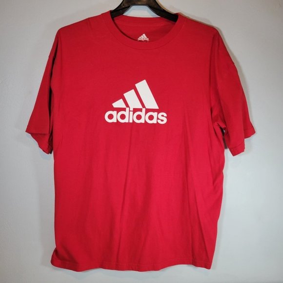 Adidas MensT-Shirt Red White Short Sleeve Size XL Pit to Pit: 25" Length: 31" - Picture 1 of 3